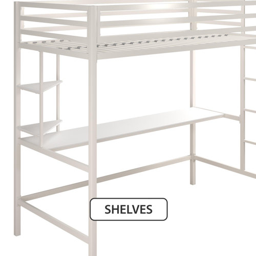 Novogratz Maxwell Metal Loft Bed with BuiltinDesk by Novogratz